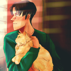 delusorcosplay:  theicarustheory:  trying to kill this depressing art block and i ended up with levi and cats  Oh, this kinda looks like me and my cat. 