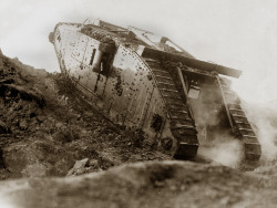 apostlesofmercy:  A British Mark IV female tank during trials in 1917.
