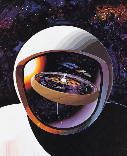 70sscifiart:    For 2022, I’m doing Space Helmet Reflection Saturday! Every Saturday, I’ll post a retro science fiction illustration featuring a scene reflected through the visor of a spacesuit. First up is one of the most beautiful examples, this