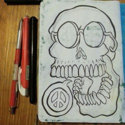 Sketchbook Project 2015.  Work in progress.  #skullsforlife #skulls #mattbernson #sketchbookproject #ink #pentelbrushpen