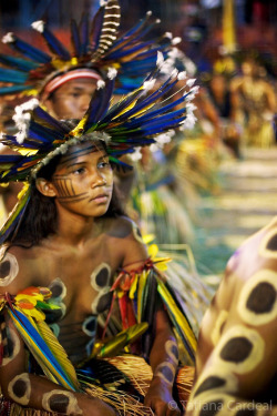 Brazilian Bororo dancers, by Tatiana Cardeal.  Bororo People dances the Jaguar dance at the Indigenous National Party. 