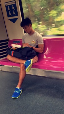 merlionboys:  Fan Submission: ‘Navy hunk on MRT’ Taking the train can be tiring sometimes but not at times like this. He might be off the public transport soon though, good luck for BTT! :) http://merlionboys.tumblr.com/ 