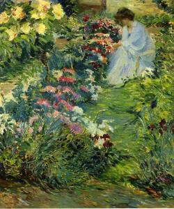 fleurdulys:  Woman in a Garden - John Leslie Breck 