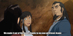 owldee:  asamiandtoomanymuses:  owldee:  bonus:    asami and tonraq in the last cap thinking i knew avatar aang and him had a thing i knew it  I read “made out in” the desert  well yeah i mean they did that too…but korra wasn’t gonna get into