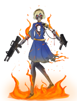 personashadows:  SHADOW AIGIS “Hasta la vista!” Had this idea like right away when I started out the Persona 3 Shadows.  The “Heartless Armed Angel.&ldquo;  Sometimes you just really want to draw a Terminator.