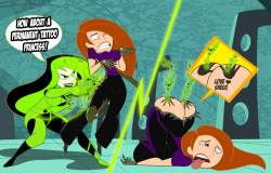 grimphantom:  Commission: Kim’s Lovely Tattoo Hi Everyone, Commission done for  who asked for Shego using her powers and squeeze Kim’s big butt, ripping her pants and leaving her hand prints all over her butt. This is probably one of my fav works,