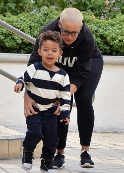 amberrosedaily:  Awwwwww Bash keeps getting cutter and cutter everyday !!!   Amber Rose with her three-year-old son Sebastian in Los Angeles on Friday.   