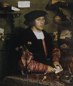   Portrait of the merchant George Gisze    ~Hans Holbein, the Younger     1532  oil on oak panel  96.3 x 85.7 cm    Gemäldegalerie / Picture Gallery , Berlin, Berlin, Germany   