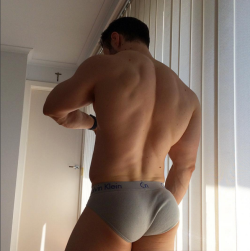 horny4mansmells:  Hot guy with a nice body and sniffable pits in briefs…  I would rub my nose right up that ass crack and sniff that ass right through those briefs