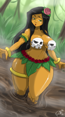 shonuff44: HULA GIRL in Quicksand.  This set of commissions were for Dethmetal of Hula Girl slowly sinking in Quicksand. I wonder how will she get out of this situation?  &lt; |D’‘‘‘