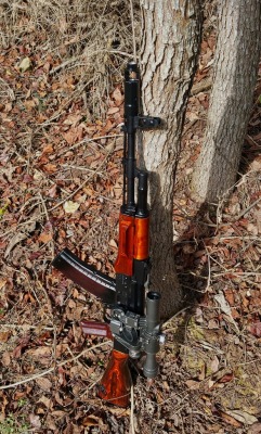 gunrunnerhell: SGL-31 Russian made AK-74 patterned rifle chambered in 5.45x39mm. They normally come with polymer furniture but the owner/seller of this one added Russian wood furniture, along with the muzzle brake and PSO optic. There are PSO and POSP