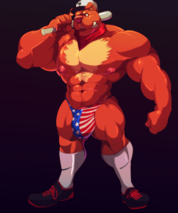 noodlesandbeef:  Another awesome pic from hawtcherry, this time with my bulldog character dressed in my baseball player outfit. 
