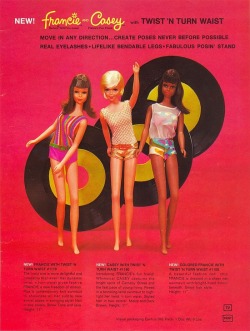 theswinginsixties:  Twist ‘N Turn Francie and Casey dolls, 1967. 