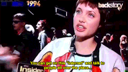 kreayshawn:  relive-the-90s:  Angelina Jolie talks Internet - 1994 [x]  Now you can go on the interent and insult, bully and act like your better then everyone.  