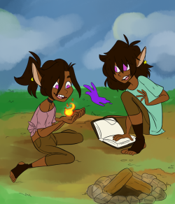 keplercryptids:  allye-cat-draws:  twins week day 3-Childhood i love it when anyone talks about the twins learning magic on the road :) (i actually put effort into this up until some point)  [image description: a drawing of Taako and Lup as children.