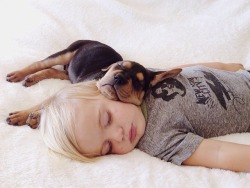 death-by-lulz:  Toddler naps with his 2-month-old puppy every day. Blogger Jessica Shyba and her family adopted an adorable 7-week-old mutt. They named him Theo. On his third day as part of their family, Theo joined Jessica and her toddler son Beau for