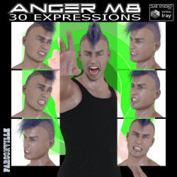 Anger  is composed of 30 one click expressions for M8 and G8M. It is also  composed of 30 morph sliders that can be manipulated depending on  preference for more subtle expressions. Files for DAZ Studio 4.9 and up  are included in this set. Apply Shape