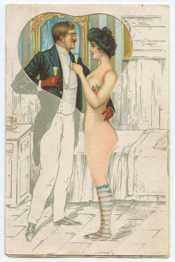 oldalbum: nude or dressed (mechanical postcard 1900s) 