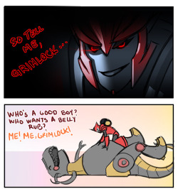 onwardforalways:  The REAL reason Ultra Magnus never gets any work done around the base. —— KO giving a belly rub to a dinobot, requested by skie-dragon. This is ridiculous I have no excuse