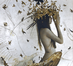 beinartcollective:  “The Near, Far and Leading” - Oil, gold &amp; silver leaf painting by Brad Kunkle: http://bradkunkle.com Interview with Brad Kunkle: http://beinart.org/interview-brad-kunkle beinArt Surreal Art Collective: http://beinart.org 