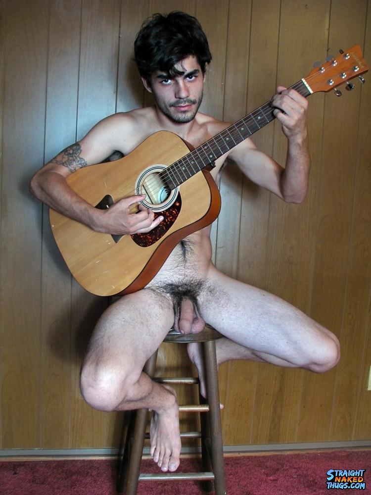 Naked guitar playing teen