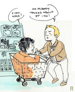isabelle-arne:  james—vega requested “Dean and Cas buying groceries :D”  and this is why Dean is not letting cas out of the cart  … HE KNOWS   