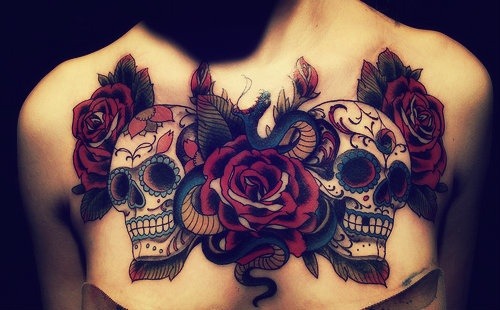 Skull Chest Tattoos For Women