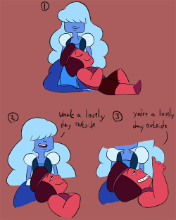 nmzuka:  Bonka and I have this silly nonsensical way of complimenting each other and I couldn’t help but want to draw it with Ruby and Sapphire these dumb cutes 