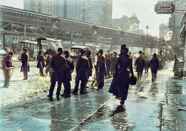 Posted @withregram • @history_newyork Herald Square Street scene, after blizzard of 1899. [COLORIZED]———————————————————————————Our Facebook page: https://www.facebook.com/historynewyork