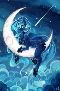 Moon is descending because it is morning, not because Luna is overweight!http://heyspacekid.tumblr.com/post/72584288605/mare-in-the-moon-i-am-the-princess-of-the