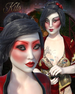 Character for Genesis 3 Females   By: hotlilme74 and TwiztedMetal! Kilo is a beautiful new addition and you won’t be disappointed!  Includes: -01 Head Apply and REM -01 Body Apply and REM -01 Nails Apply and REM -01 Kilo Character Preset -01 Tattoo