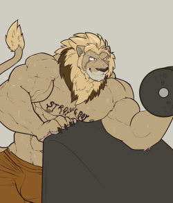 grimfaust: First lion I’ve drawn in a really long time.  @AbrahmLion showin off his strong ‘ceps~  