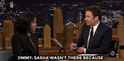 caliphorniaqueen:  ibadbitch:   fallontonight:  First Lady Michelle Obama explains why Sasha had to stay in DC during her dad’s final presidential speech.  You can say goodbye later lmaooo   lmfao this woman is a national treasure 
