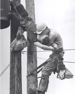 Vintage linemen. Careful up there, boys!