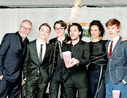 nymheria: Liam Cunningham, Dean-Charles Chapman, Isaac Hempstead Wright, Kit Harington, Indira Varma and Thomas Brodie-Sangster, accepting the Empire Hero award on behalf of Game Of Thrones on March 29, 2015 in London, England