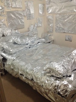 sweetandnaughtyy:  My friend went away for ten days so I decided it would be the perfect time to wrap everything she owns in alfoil