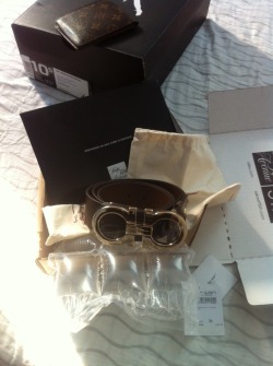 phuckindope:  Remember I posted that I copped something from saksfifthave for 蹄 last week. Well here it it. Salvadore Ferragamo Hickory Gold Buckle Belt !! Welcome to la familia 💯 