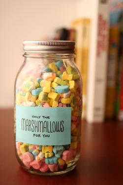 after-eden:luckycharms:A charming gift for someone special.   I would probably slowly eat my way through that entire jar of strange, hardened marshmallows