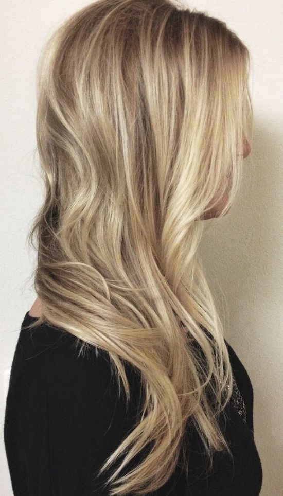 Honey blonde two tone hair color