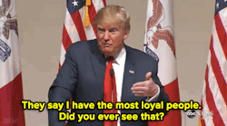 faramosh:  canecapulet:  wildisthewolf:  micdotcom:  Trump jokes he could murder someone in public and still win the election On Saturday, Republican presidential frontrunner and real-estate billionaire Donald Trump said his supporters are so loyal they’d