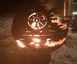 awesomeshityoucanbuy:  Star Wars Death Star Fire PitTurn the Dark side of your yard over to the Light side by igniting the Star Wars inspired Death Star fire pit. This custom crafted steel fire pit comes in the iconic shape of the partially re-constructed