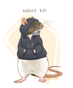 pawlovearts: pawlovearts: When I hear the term hooded rat, I always think of this. I made capped rat and masked rat too, and now we accidentally have a series. Oh, and… Champagne rat. 