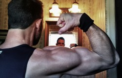Thanks Dad, Part 2 â€œWill you look at that?â€ murmured the titan as he flexed an enormous bicep at the mirror. It wasnâ€™t just the size and strength of the muscle that was turning him on. His meaty forearm was now covered in a carpet of dark hair.