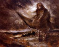 sixpenceee:  The Water Ghost, Alfred Kubin: Kubin worked mainly in the symbolist and expressionist styles, and was most famous for his watercolors and pen and ink illustrations. His work in oils was limited but this piece gives a taste of his macabre