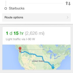 officialbrony:  just-a-skinny-boy:  Yes thank you google, how did you know that the very first option I wanted was a Starbucks that’s two and a half thousand miles away good job google  don’t worry though, there’s light traffic 