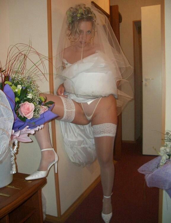 Brides showing panties outdoors