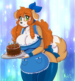 phuufy:  Belated Birthday gift to my great friend Tony, it’s Kibbles serving some black forest cake - :D   #Cutesday