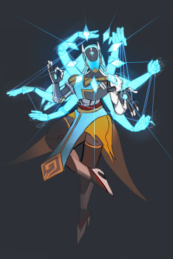 overwatchcommunity:  tu-ie:  Messy Zen+ Symmetra fusion courtesy of @kuueater​ for mentioning this in a tag.  Designing them also made me think, considering that Symmetra weaves the physical world around her to maintain order, Zenyatta’s spirituality