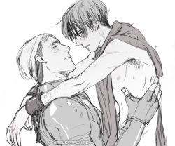 Erwin and a captured Levi (little Eruri version of the Knight + Witch) for @aileine  ♡  