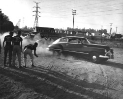 losangelespast:  Hot-rodding in the San Fernando Valley: The Burbank Prowlers show how illegal street racing is done in this photo from 1954.     Yeah buddy